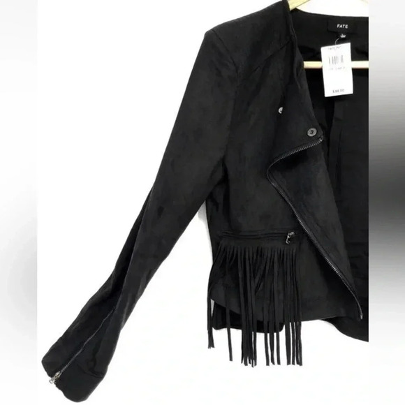 Fate Black Fringe Cropped Jacket women’s Size L - Picture 3 of 11